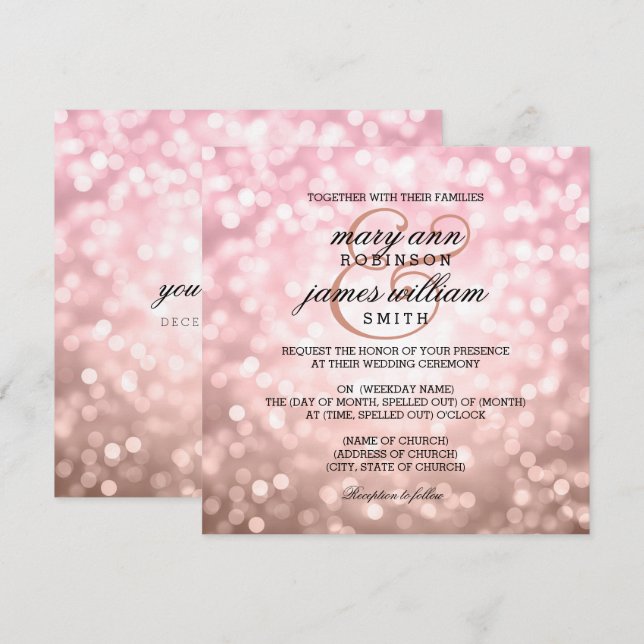 Invitation Mariage d'été rose Blush Pink Bokeh (Devant / Derrière)