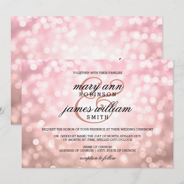 Invitation Mariage d'été rose Blush Pink Bokeh (Devant / Derrière)