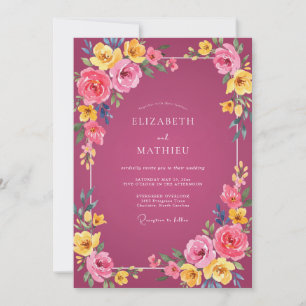 Invitation Mariage d'été rose framboise vibrant