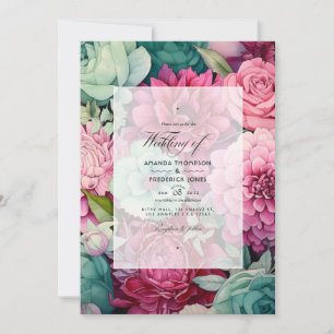 Invitation Mariage d'été Rose Pastel, Vert de Mer et Merlot
