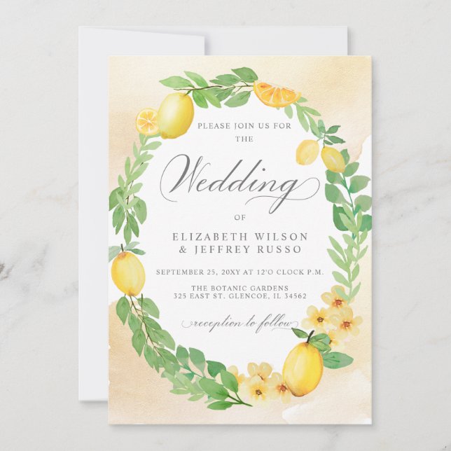 Invitation Mariage d'été Rustique Citrus Boho (Devant)