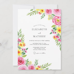 Invitation Mariage d'été vibrant rose jaune