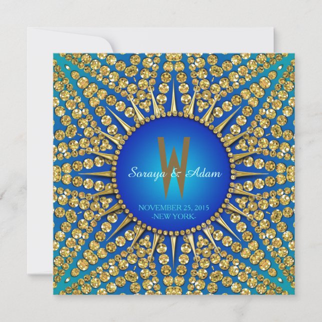Invitation Mariage d'étincelle aurifère Sun Royal Bleu Est (Devant)