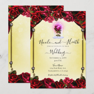 Invitation Mariage d'étincelle magique rouge rose jaune or