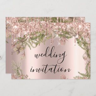 Invitation Mariage  d'étincelle Rose Florals Mint