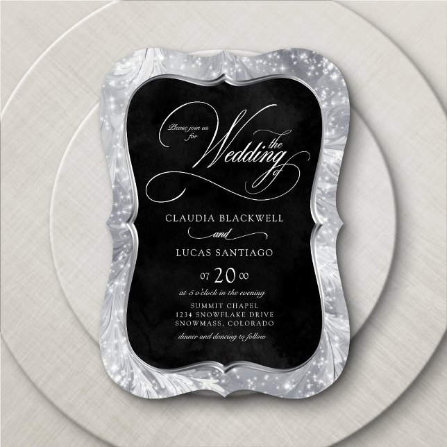 Invitation Mariage d'étincelles noires d'hiver (Créateur téléchargé)