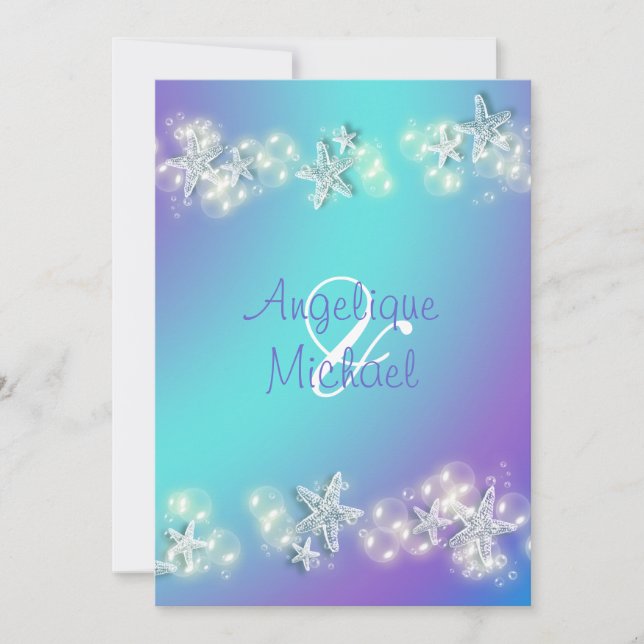 Invitation Mariage d'étoiles de plage bleu violet (Devant)
