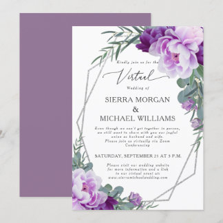 Invitation Mariage d'Eucalyptus Floral Virtuel Purple et Arge