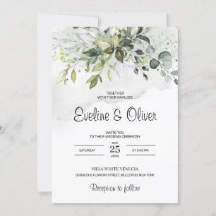 Invitation mariage d'eucalyptus pastel à la végétation boho