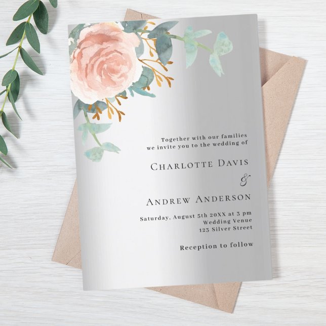 Invitation Mariage d'eucalyptus rose d'or argenté (Créateur téléchargé)