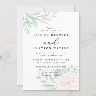 Invitation Mariage d'eucalyptus rose rose pâle minimal