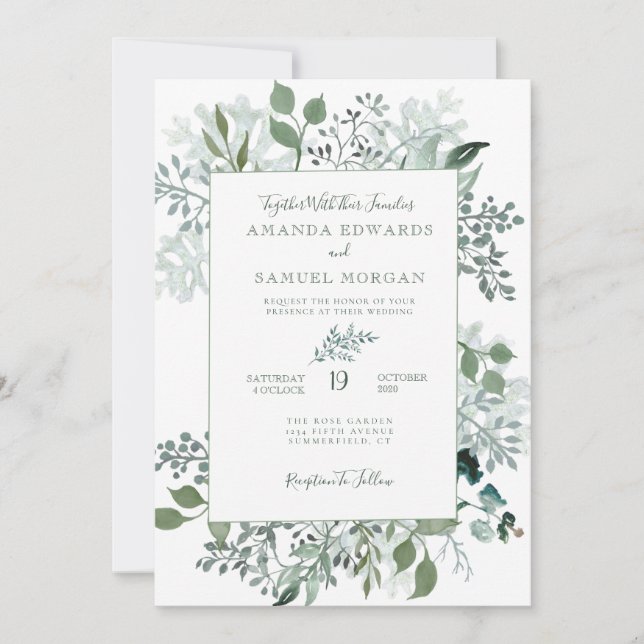 Invitation Mariage d'eucalyptus vert argenté (Devant)