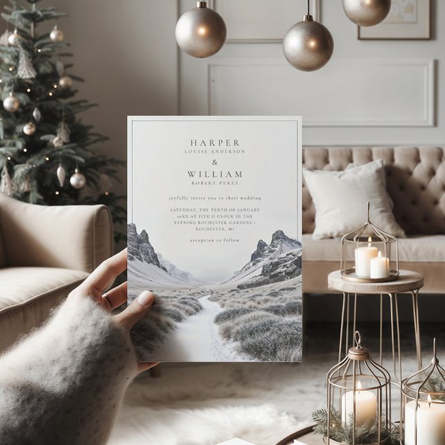 Invitation Mariage d'évasion d'hiver islandais (stylish wedding invitation with a calm and scenic winter view)