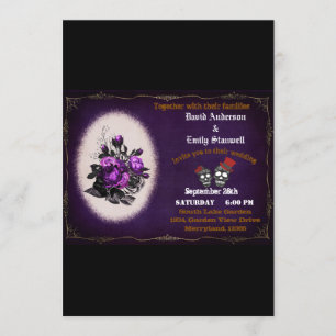 Invitation Mariage d'Halloween gothique à crâne jaune violet