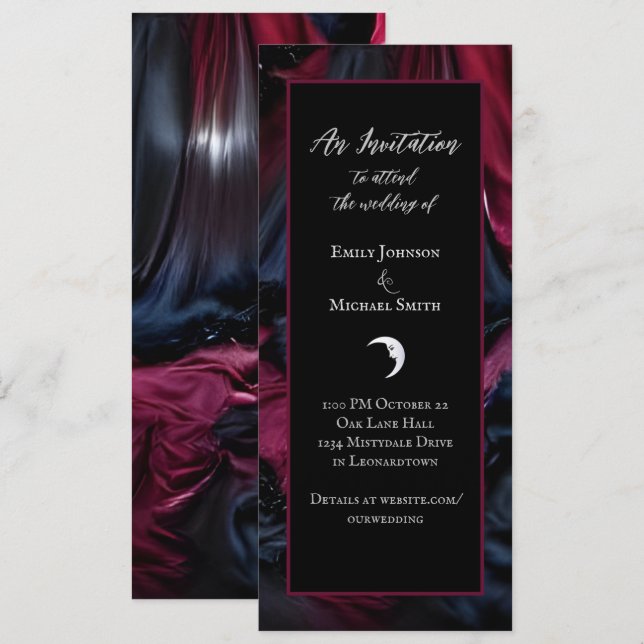 Invitation Mariage d'Halloween gothique rouge et noir satin (Devant / Derrière)