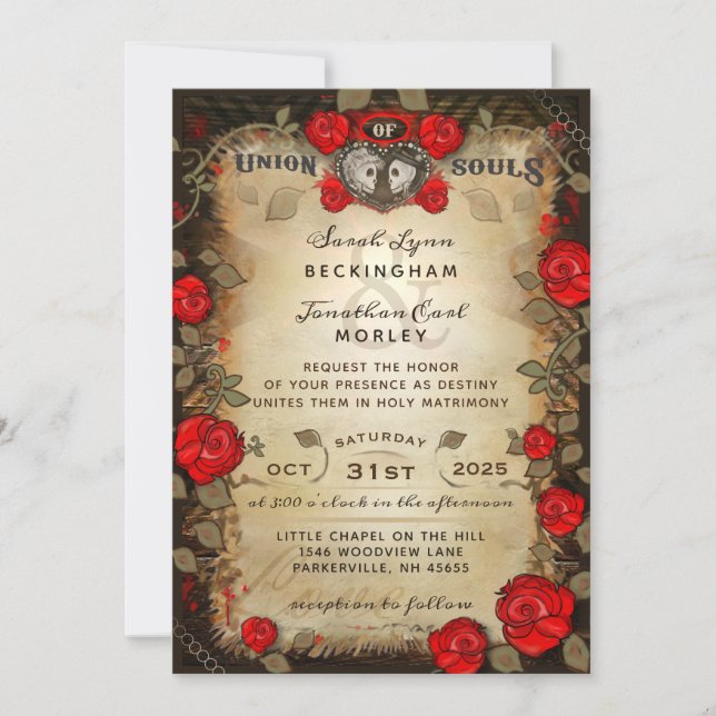 Invitation Mariage d'Halloween rustique - Informations de réc (Devant)