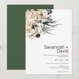 Invitation Mariage d'herbe Boho Blanc Protea