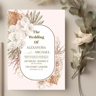Invitation mariage d'herbe boho terracotta et pampass