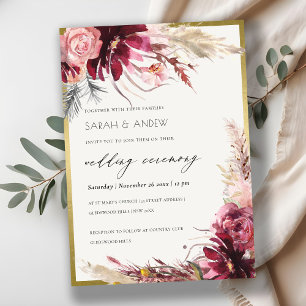 Invitation Mariage d'herbe Gold Burgundy