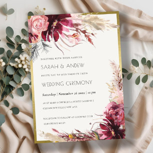 Invitation Mariage d'herbe Gold Burgundy