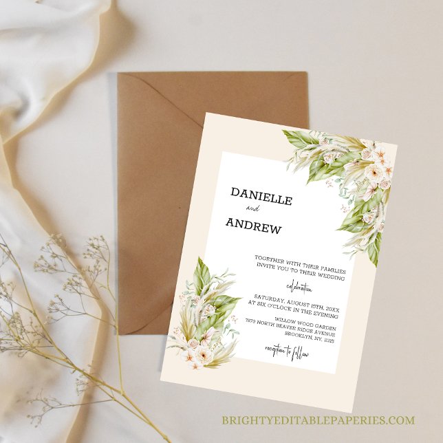 Invitation mariage d'herbe pampas (Set the tone for a chic and stylish wedding with our tropical pampas grass invitation.)