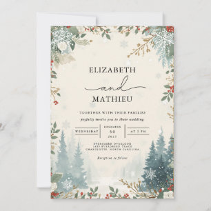 Invitation Mariage d'hiver À feuillage persistant gelé
