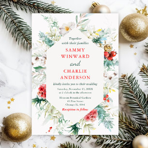 Invitation Mariage d'hiver à la végétation florale élégante