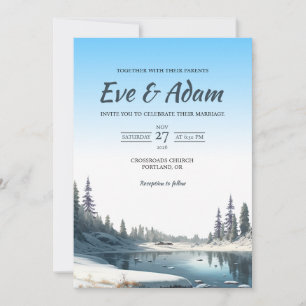 Invitation Mariage d'hiver à l'aquarelle rustique au pin du l