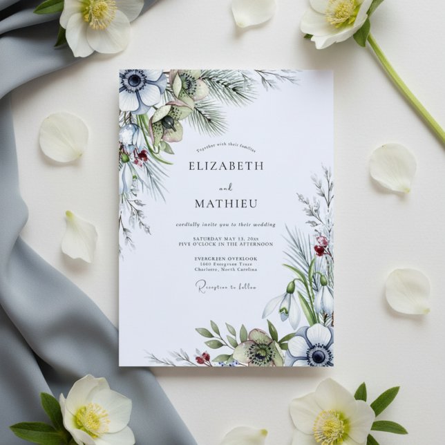 Invitation Mariage d'hiver Anémone Bleu Poussiéreux (Créateur téléchargé)