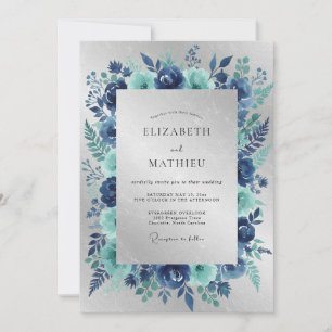 Invitation Mariage d'hiver argenté et bleu marine