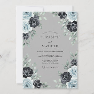 Invitation Mariage d'hiver atmosphérique bleu ardoise
