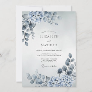 Invitation Mariage d'hiver atmosphérique bleu poussiéreux