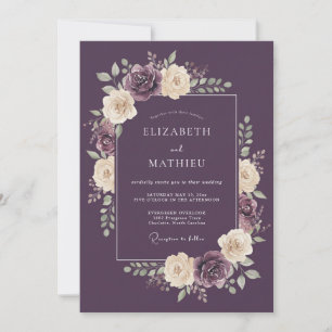 Invitation Mariage d'hiver atmosphérique prune