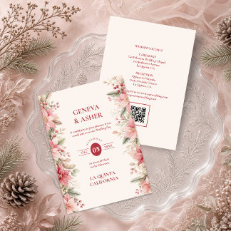Invitation Mariage d'hiver au poinsettia rose charmant TLW26