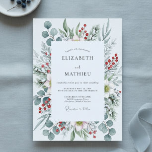 Invitation Mariage d'hiver au vert sauge et pin givré