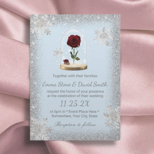 Invitation Mariage d'hiver Beauté Rose Dome Snowflakes