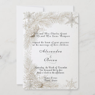 Invitation Mariage d'hiver blanc Branches de pin Flocons de n