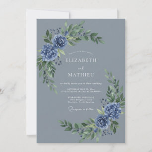 Invitation Mariage d'hiver bleu ardoise maussade
