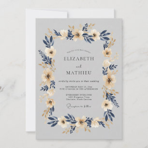 Invitation Mariage d'hiver bleu indigo poli