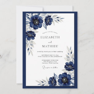 Invitation Mariage d'hiver bleu marine givré