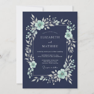 Invitation Mariage d'hiver bleu marine poli