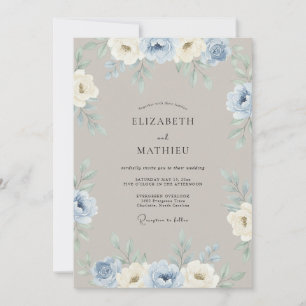 Invitation Mariage d'hiver bleu poussiéreux atténué