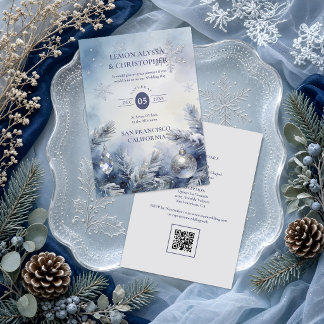 Invitation Mariage d'hiver bleu poussiéreux enneigé TLW26