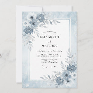 Invitation Mariage d'hiver bleu poussiéreux éthéré