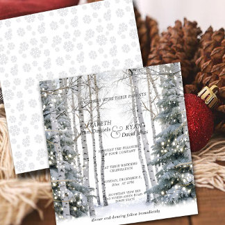 Invitation Mariage d'hiver bouleau blanc flocons de neige pin