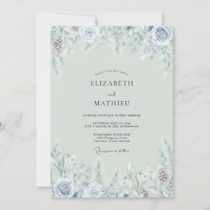 Invitation Mariage d'hiver brumeux vert sauge