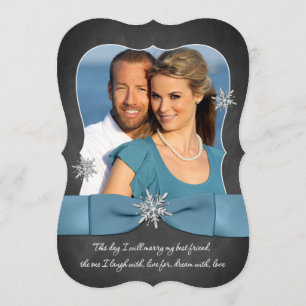 Invitation Mariage d'hiver   Chalboard, Silver Snowflake Blue