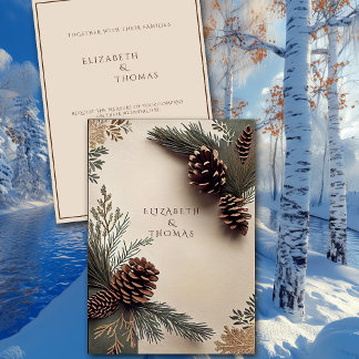 Invitation Mariage d'hiver Cônes de pin Aiguilles de pin
