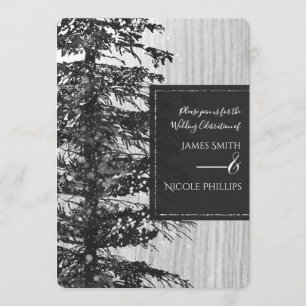 Invitation Mariage d'hiver dans une forêt rustique de pins de