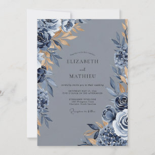 Invitation Mariage d'hiver distingué bleu ardoise